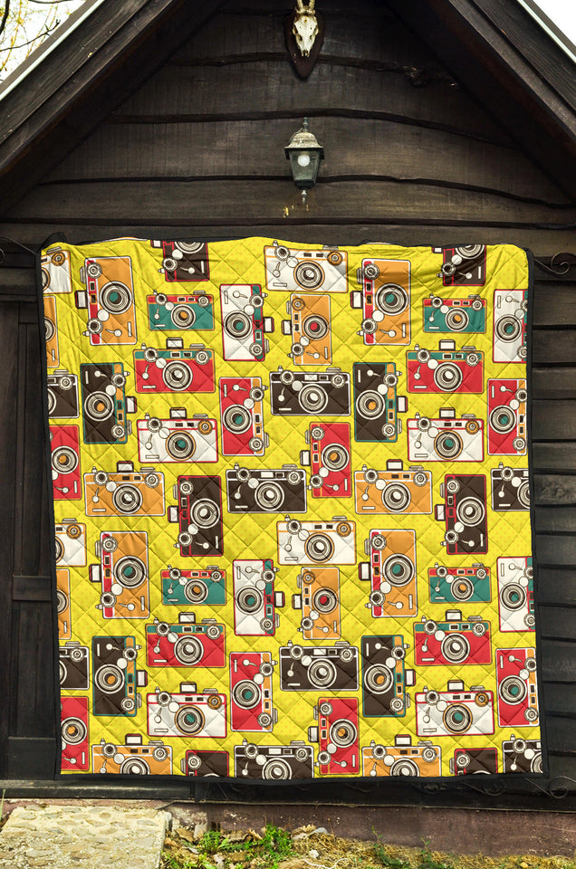 Camera Pattern Print Design 02 Premium Quilt