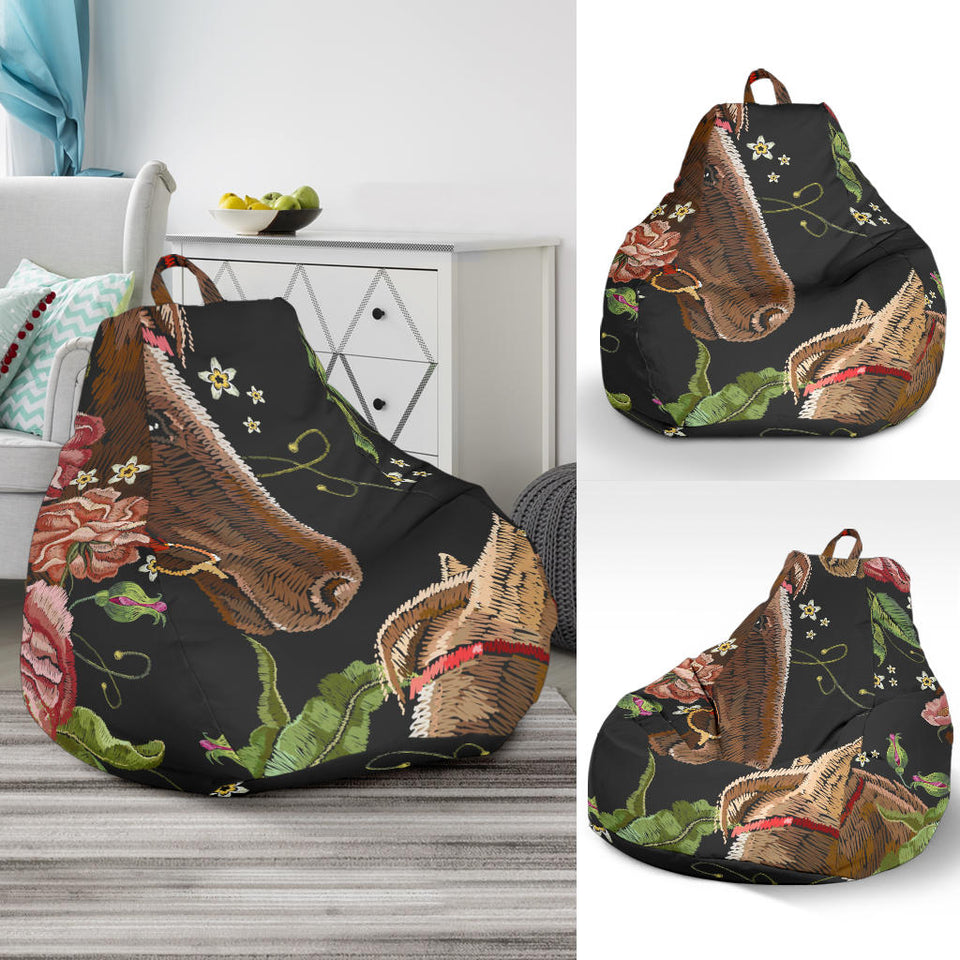 Horse Head Wild Roses Pattern Bean Bag Cover