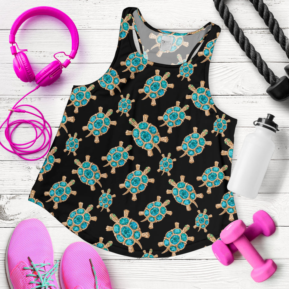 Sea turtle blue stone pattern Women Racerback Tank Top