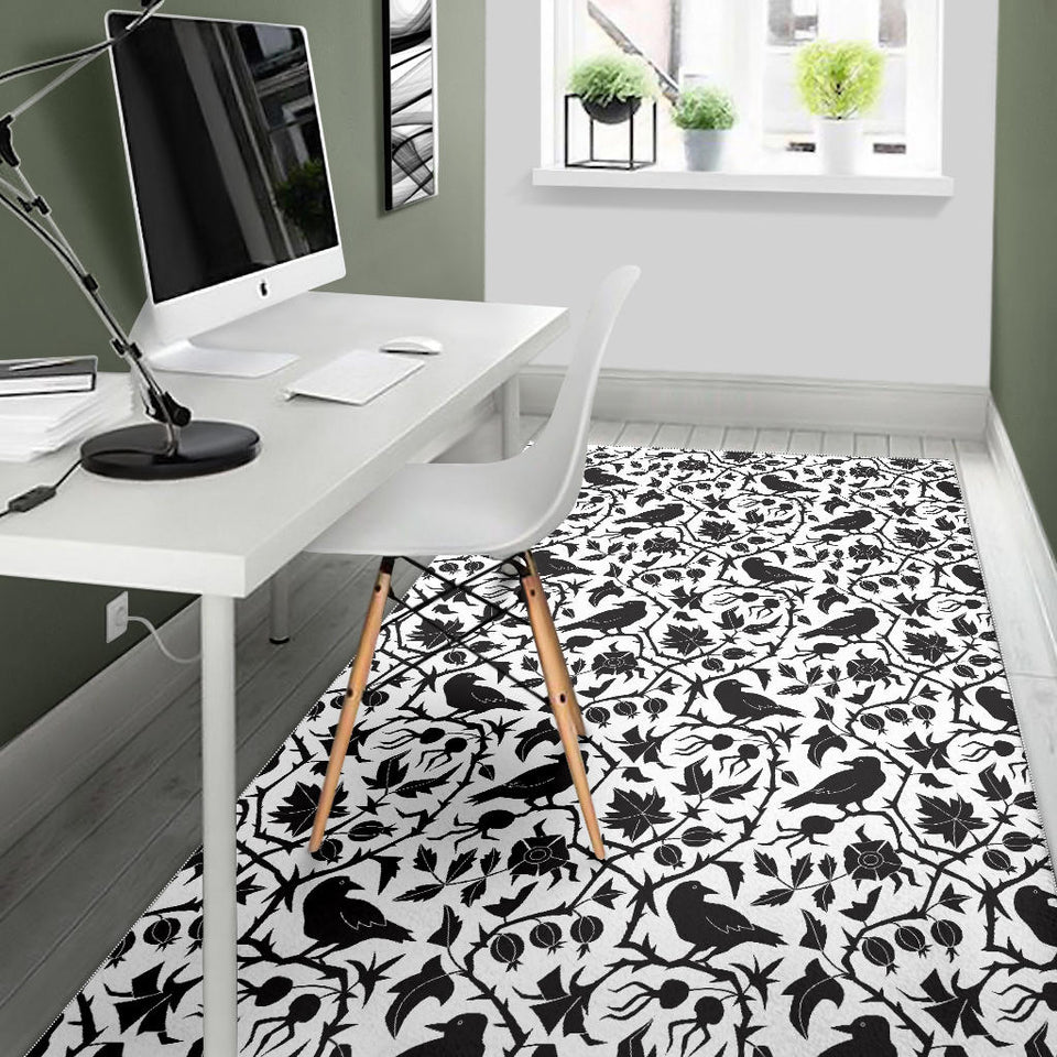 Crow Dark Floral Pattern Area Rug