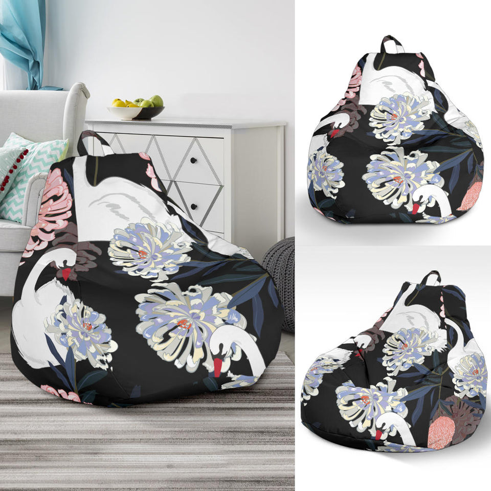 White Swan Blooming Flower Pattern Bean Bag Cover