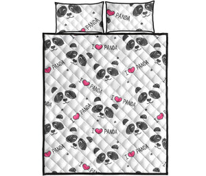 Hand Drawn faces of pandas pattern Quilt Bed Set