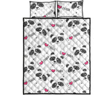 Hand Drawn faces of pandas pattern Quilt Bed Set