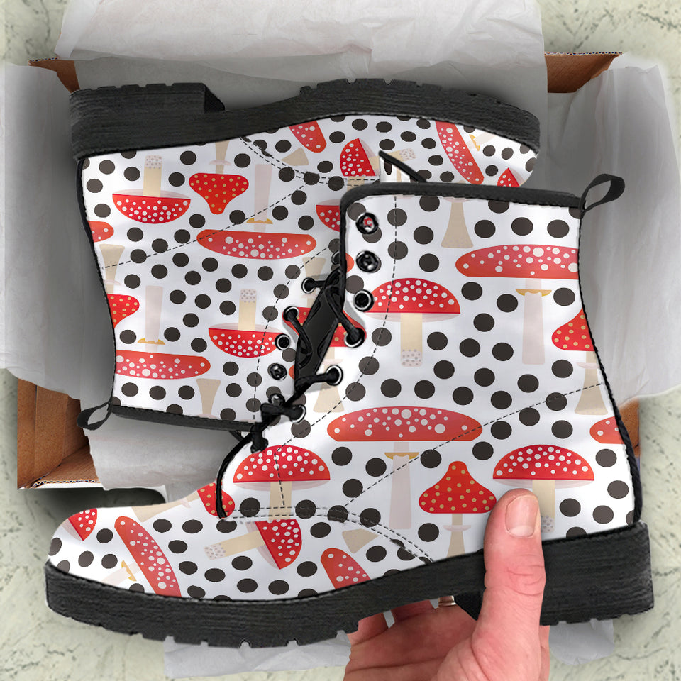 Red Mushroom Dot Pattern Leather Boots