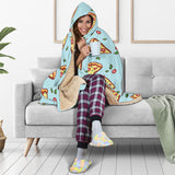 Hand Drawn Pizza Blue Background Hooded Blanket
