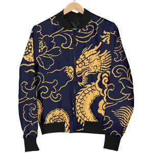 Gold Dragon Pattern Women'S Bomber Jacket