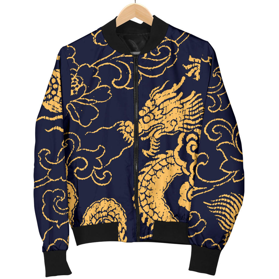 Gold Dragon Pattern Women'S Bomber Jacket