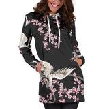Japanese Crane Pink Sakura Pattern Women'S Hoodie Dress