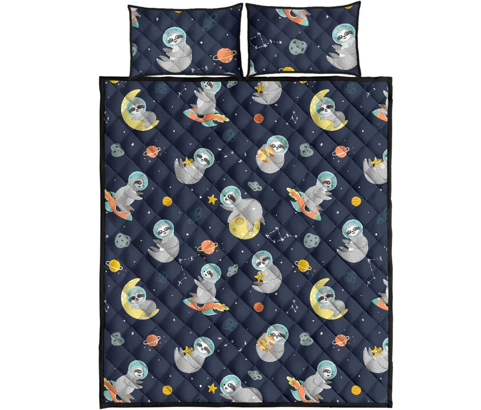 Cute sloth astronaut star planet rocket pattern Quilt Bed Set