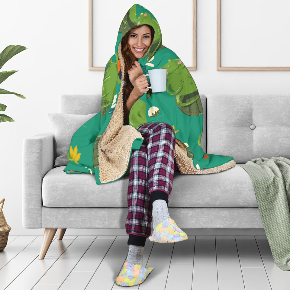 Cute Frog Dragonfly Design Pattern Hooded Blanket