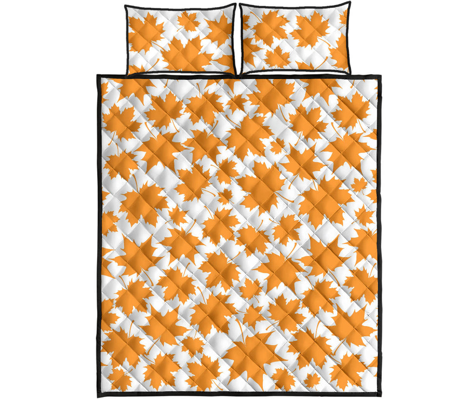 Orange Maple Leaf pattern Quilt Bed Set
