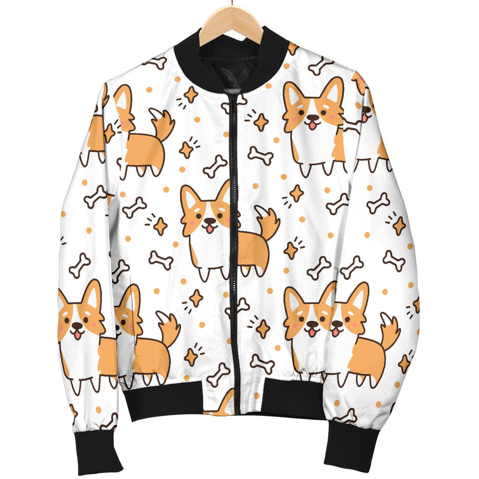 Cute Corgi Heart Star Bone Pattern Women'S Bomber Jacket