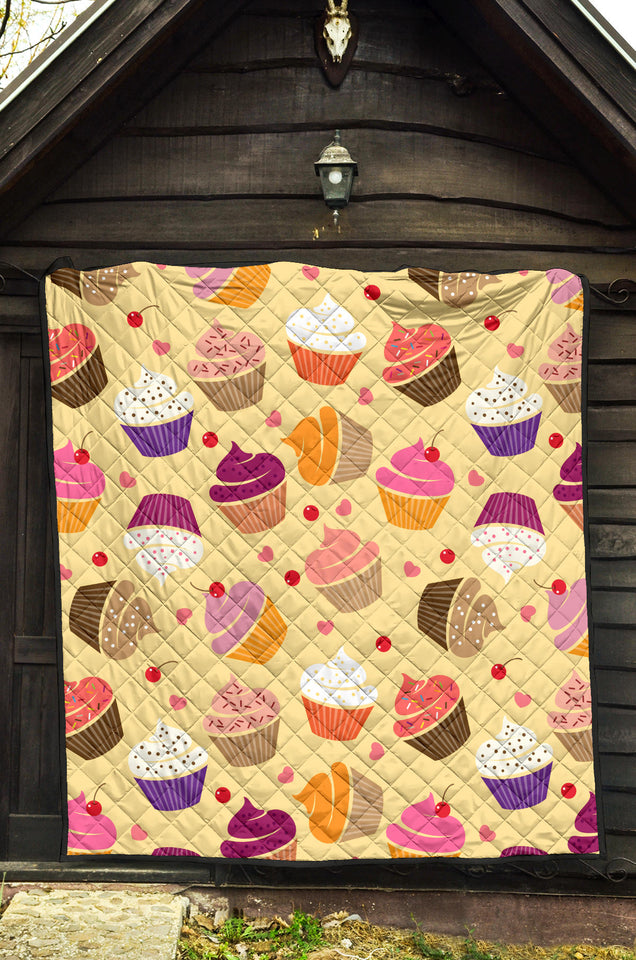 Cake Cupcake Heart Cherry Pattern Premium Quilt