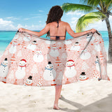 Cute Snowman Christmas Tree Snowpink Background Sarong