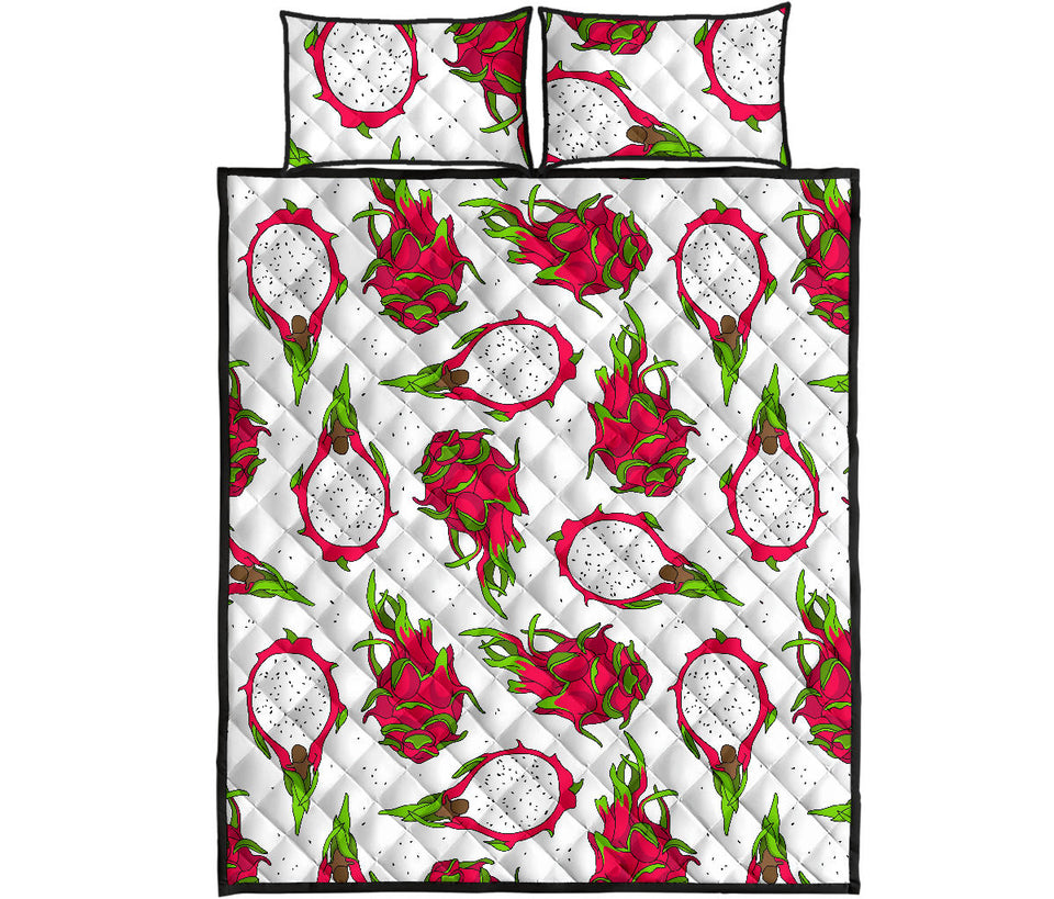 dragon fruits white background Quilt Bed Set