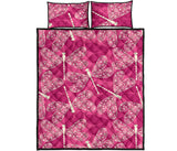 Beautiful dragonfly pink background Quilt Bed Set