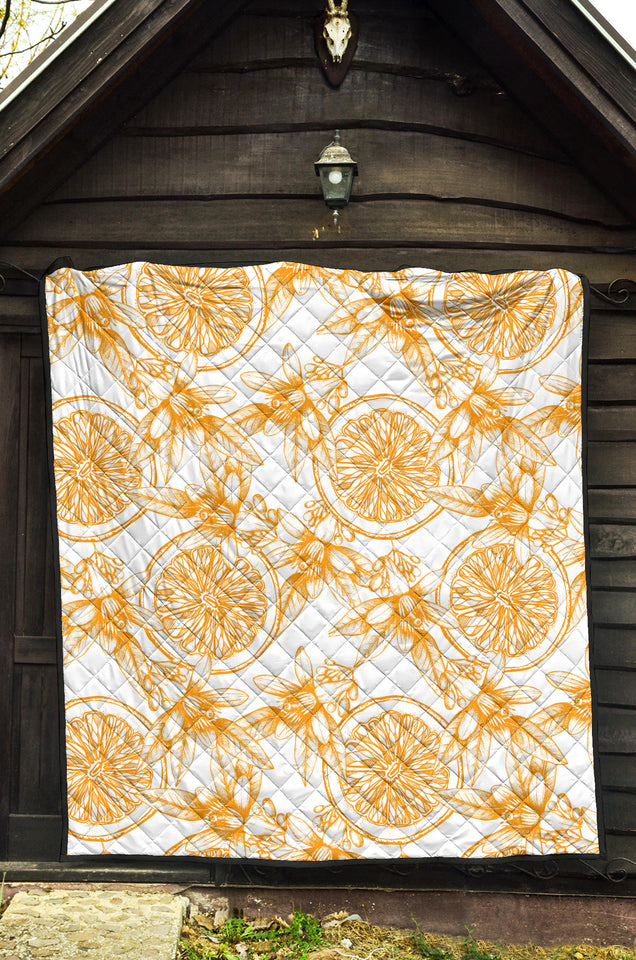 Hand Drawn Orange Fruit Pattern Premium Quilt