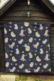 Cute Sloth Astronaut Star Planet Rocket Pattern Premium Quilt