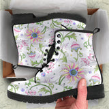 Beautiful Pink Lotus Waterlily Leaves Pattern Leather Boots