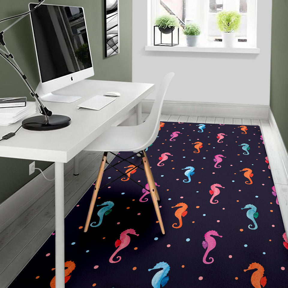 Watercolor Colorful Seahorse Pattern Area Rug