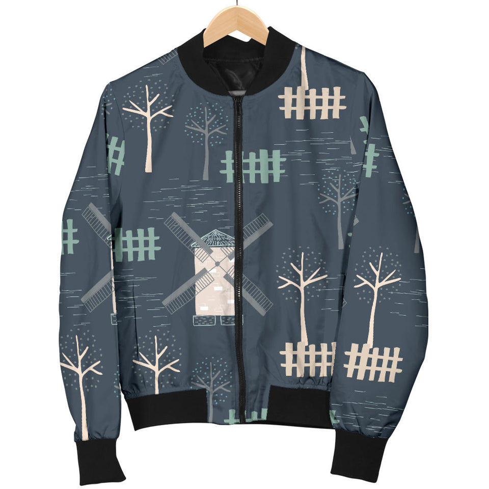 Windmill Tree Pattern Women'S Bomber Jacket
