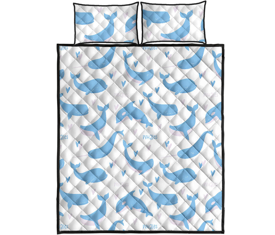 Blue whale pattern Quilt Bed Set