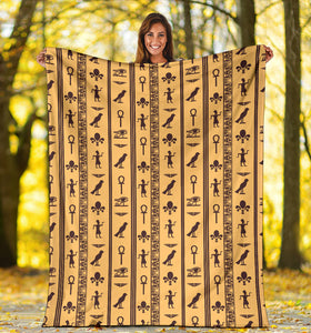 Egypt Hieroglyphics Pattern Print Design 02 Premium Blanket