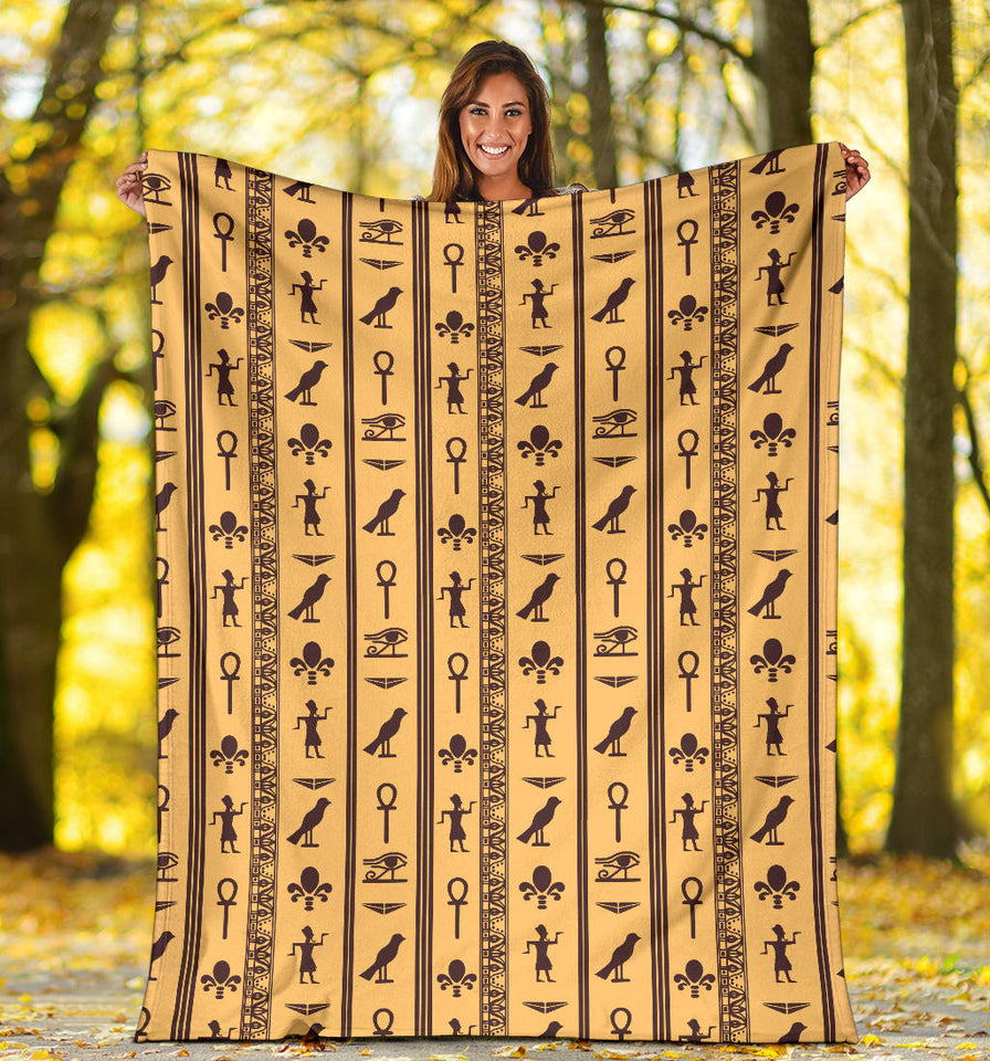 Egypt Hieroglyphics Pattern Print Design 02 Premium Blanket