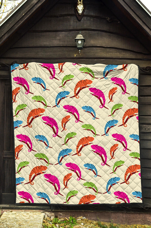 Colorful Chameleon Lizard Pattern Premium Quilt.