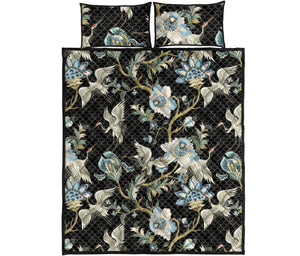 Japanese crane ornament elements Quilt Bed Set