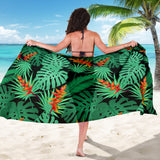 Heliconia Flower Palm Monstera Leaves Black Background Sarong