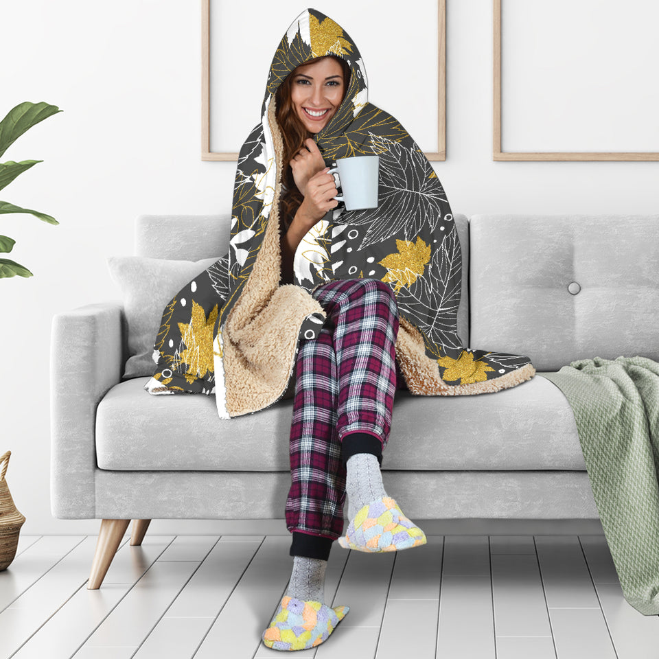Beautiful Gold Autumn Maple Leaf Pattern Hooded Blanket