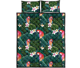 Parrot Palm tree leaves flower hibiscus pattern Quilt Bed Set