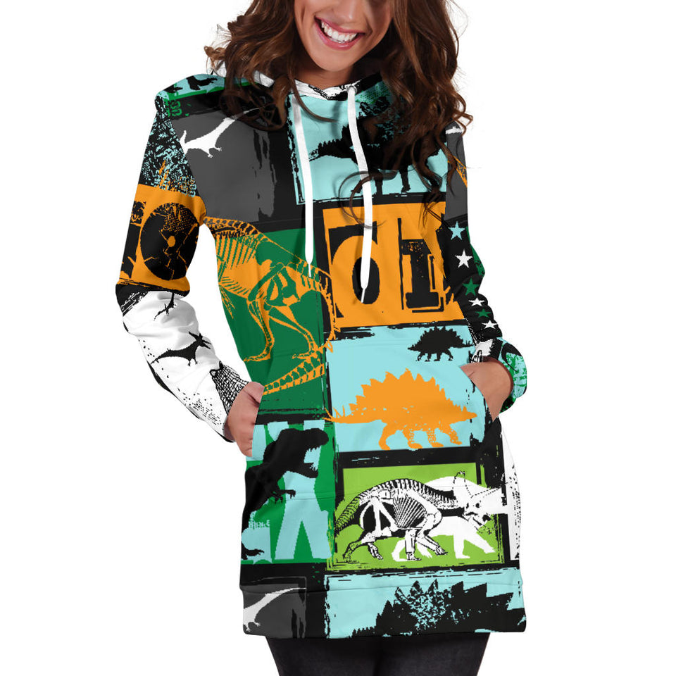 Dinosaurs Print Pattern Women'S Hoodie Dress