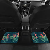 Heliconia Flowers, Palm And Monstera Leaves On Black Background Pattern Front And Back Car Mats