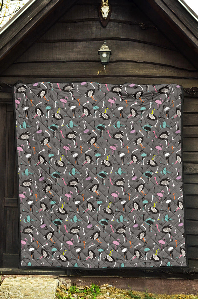 Ostrich Pattern Print Design 01 Premium Quilt