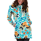 Cute Sea Otters Fishe Sea Urchin Pattern Women'S Hoodie Dress