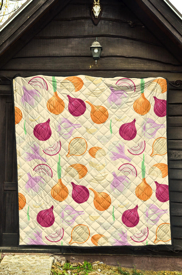 Onion Garlic White Red Pattern Premium Quilt