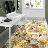 Cool Bee Honeycomb Leaves Pattern Area Rug