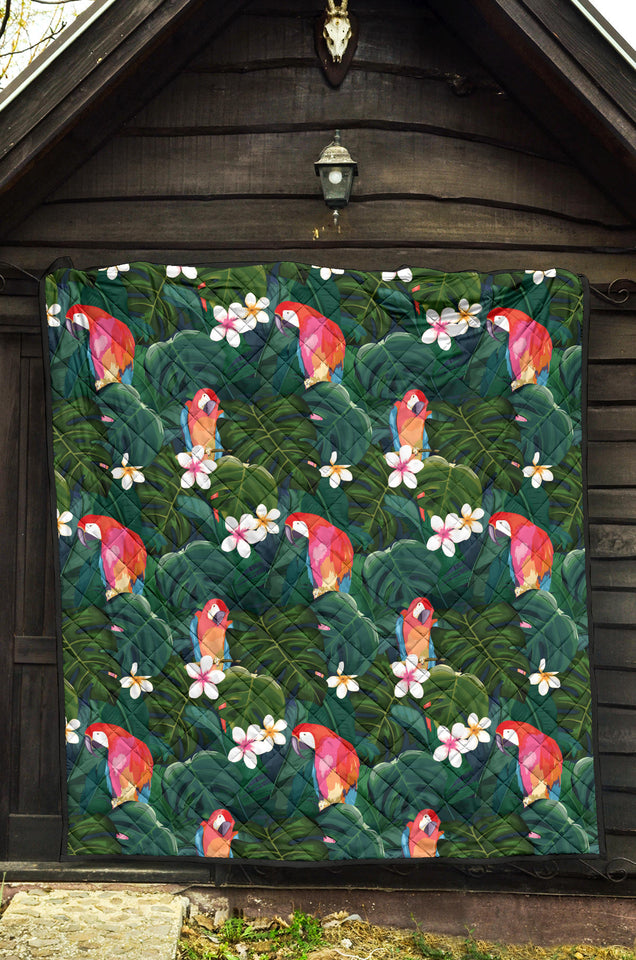 Parrot Palm Tree Leaves Flower Hibiscus Pattern Premium Quilt