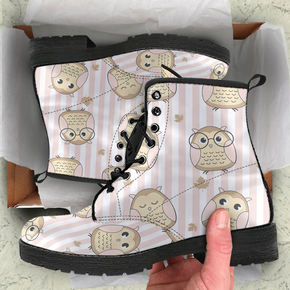 Cute Owl Leaf Leather Boots