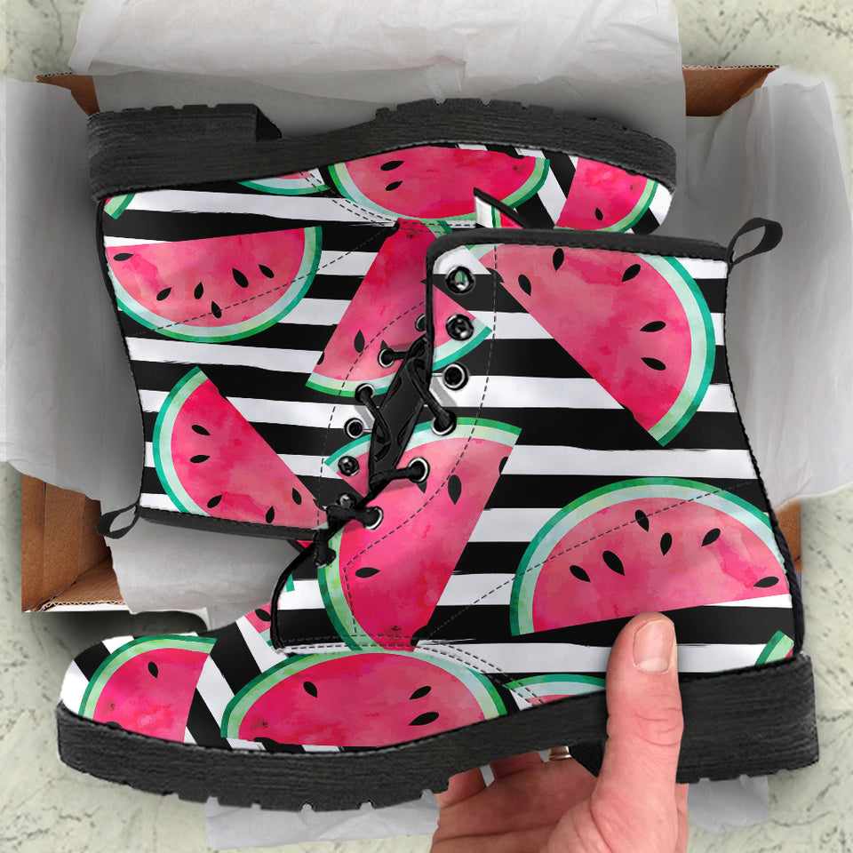 Watercolor Paint Textured Watermelon Pieces Leather Boots