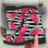 Watercolor Paint Textured Watermelon Pieces Leather Boots