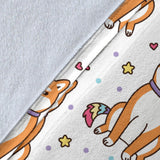 Shiba Inu Unicorn Costume Horn Colorful Tail Pattern Premium Blanket