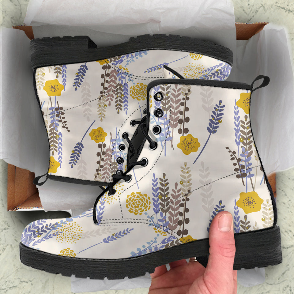 Lavender Modern Pattern Blackground Leather Boots