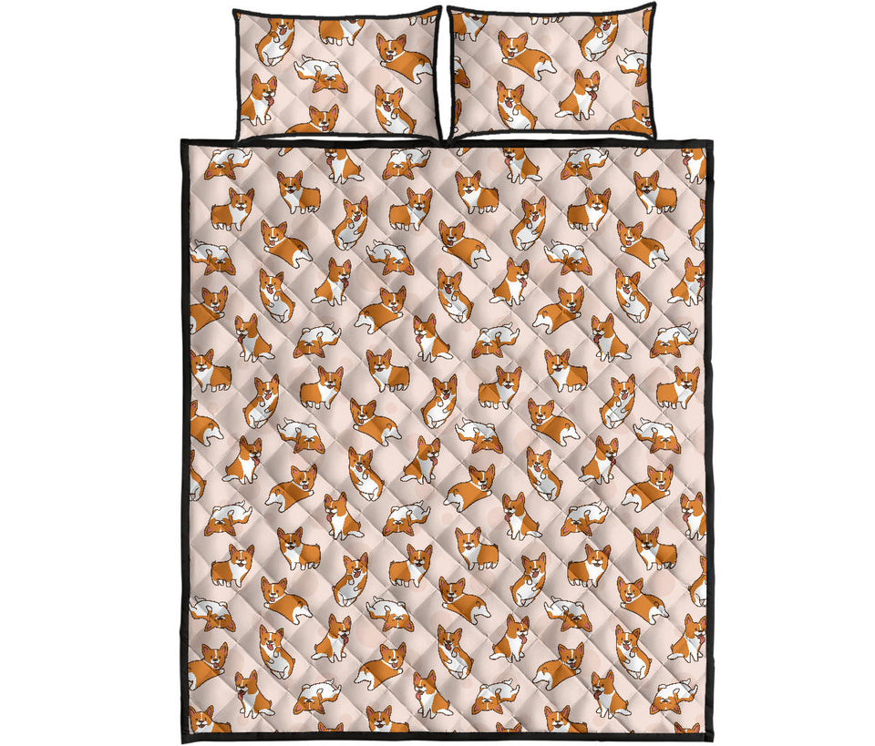 Cute Corgis Pattern pink background Quilt Bed Set