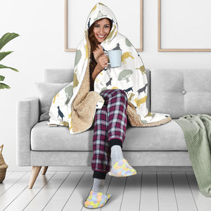 Silhouettes Of Goat And Tree Pattern Hooded Blanket