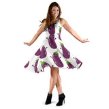 Eggplant Pattern Print Design 01 Sleeveless Midi Dress