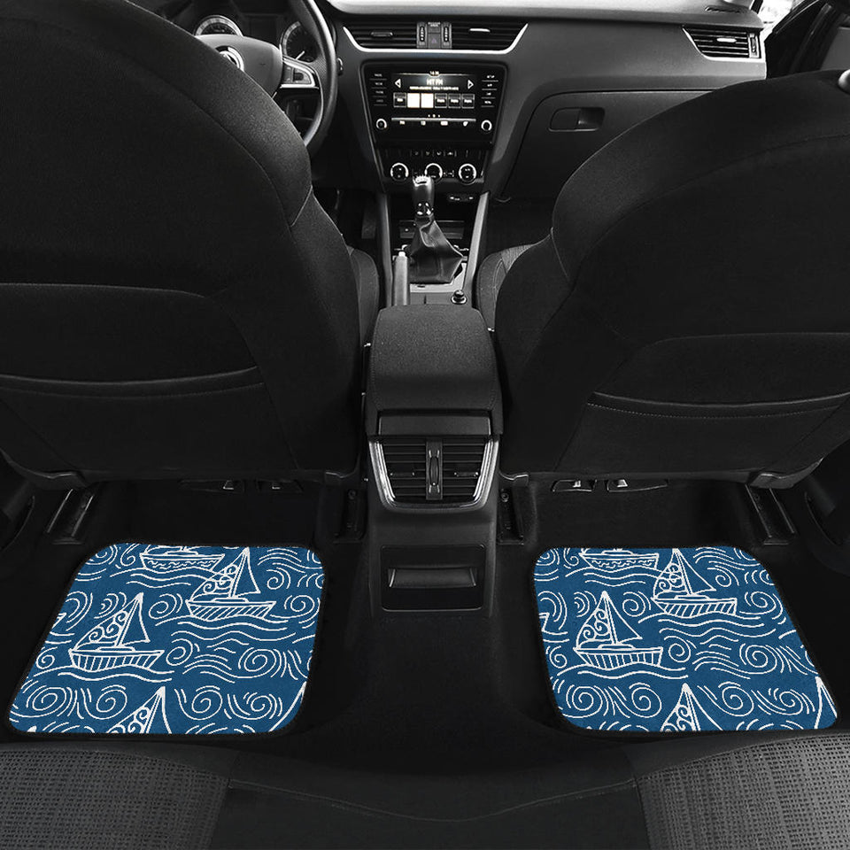 Hand Drawn Sailboat Pattern Front And Back Car Mats