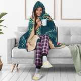 Heliconia Flowers, Palm And Monstera Leaves On Black Background Pattern Hooded Blanket